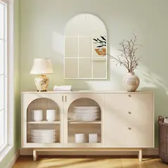 HOMCOM 90 X 61cm Arched Grid Mirror - White - 7