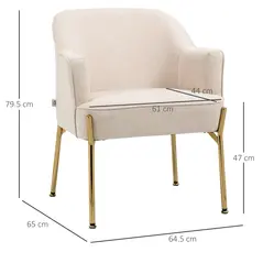 HOMCOM Accent Chair, Living Room Armchair, Vanity Chair with Gold Plating Metal Legs and Soft Padded Seat for Bedroom and Café, Set of 2, White - 3