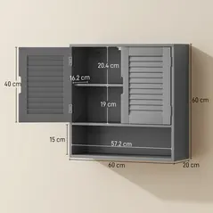 HOMCOM Bathroom Cabinet, Wall Mounted Storage Cabinet with Adjustable Shelves, 60 x 20 x 60 cm, Grey - 3