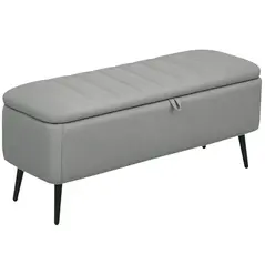 HOMCOM 92 x 31cm Linen-Look Storage Ottoman - Light Grey - 1