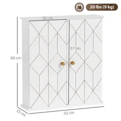 HOMCOM Bathroom Cabinet Wall Mounted, Bathroom Wall Cabinet Medicine Cabinet with 2 Doors, Adjustable Shelf, White - 3