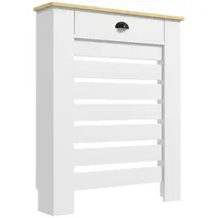 HOMCOM 95.5H x 78Wcm Radiator Cover, with Drawer - White - 1