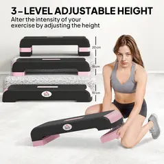 HOMCOM Aerobic Step with 3-Level Adjustable Heights for Home, Office Exercise, Black and Pink - 4