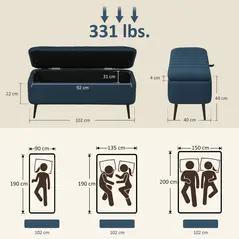 HOMCOM 92 x 31cm Linen-Look Storage Ottoman - Dark Blue - 3