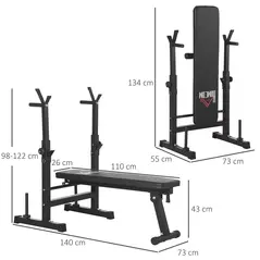 HOMCOM Adjustable Weight Bench, Foldable Bench, with Barbell Rack, Black - 3