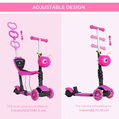 HOMCOM Adjustable Kids Toddler Scooter, with Removable Seat, Back Handle, Pink - 5