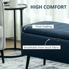 HOMCOM 92 x 31cm Linen-Look Storage Ottoman - Dark Blue - 5