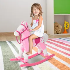 HOMCOM Baby Rocking Horse Plush Ride on Animals Rocker with Sound Handle Grip for Kids 3-6 Years - Pink - 2