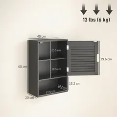 HOMCOM Bathroom Cabinet, Wall Mounted Storage Cabinet with Adjustable Shelves, 40 x 20 x 60 cm, Black - 3