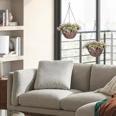 HOMCOM Artificial Flowers in Basket Set of 2, Artificial Hanging Baskets with 75 Leaves and 15 Flowers in Pot, Decorative Plant for Home Office Decor, Purple - 7