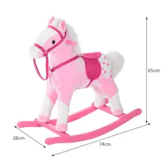 HOMCOM Baby Rocking Horse Plush Ride on Animals Rocker with Sound Handle Grip for Kids 3-6 Years - Pink - 3