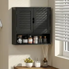 HOMCOM Bathroom Cabinet, Wall Mounted Storage Cabinet with Adjustable Shelves, 60 x 20 x 60 cm, Black - 2