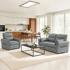 HOMCOM Accent Chair, Faux Leather Armchair - Grey - 6