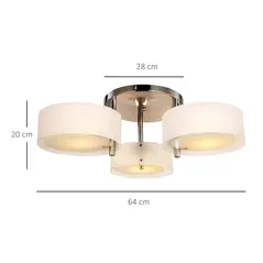 HOMCOM Acrylic Lamp Indoor 3 Light Pendant Chandelier Flush Mount Office Living Room Bedroom w/ Chrome Finish - 3