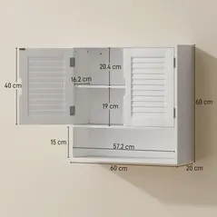 HOMCOM Bathroom Cabinet, Wall Mounted Storage Cabinet with Adjustable Shelves, 60 x 20 x 60 cm, White - 3