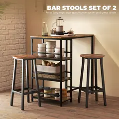 HOMCOM Bar Stools Set of 2 Breakfast Bar Stools with Footrest, Industrial Round, 32 x 32 x 65 cm, Rustic Brown - 7