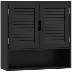 HOMCOM Bathroom Cabinet, Wall Mounted Storage Cabinet with Adjustable Shelves, 60 x 20 x 60 cm, Black - 1
