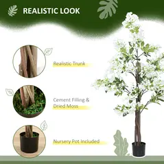 HOMCOM Artificial Plants Honeysuckle Flower in Pot Fake Plants with Curved Boots for Indoor Outdoor 15x15x150cm Set of 2 White - 4
