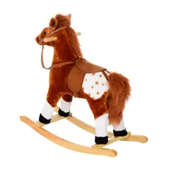 HOMCOM Baby Rocking Horse Plush Ride on Animals Rocker with Sound Handle Grip for kids 3-6 years - Brown - 8