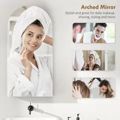 HOMCOM Arched Bathroom Mirror Cabinet with Adjustable Glass Shelves - Black - 4