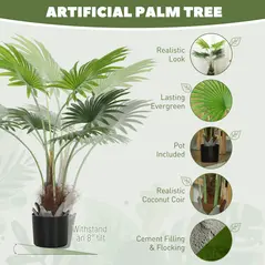 HOMCOM 94cm Artificial Palm Tree, Decorative Artificial Plant with Lifelike PEVA Leaves and Coconut Coir, Fake Tree with Plastic Pot and Flocking for Home Office Decor, Green - 4