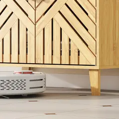 HOMCOM Bamboo Bathroom Under Sink Cabinet with Adjustable Shelf for Basin without Pedestal - Natural - 9