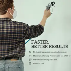 HOMCOM Airless Paint Sprayer, Thinning-Free Electric Paint Spray Gun for Walls, Fences & DIY Projects, 200 Bar High Pressure, 1.5L/min Flow Rate, 7.5m Hose, Indoor & Outdoor Use, Blue - 5