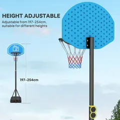 HOMCOM Adjustable Basketball Hoop and Stand, with Wheels and Weight Base, Blue - 4