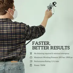 HOMCOM Airless Paint Sprayer, Thinning-Free Electric Paint Spray Gun for Walls, Fences & DIY Projects, 200 Bar High Pressure, 1.5L/min Flow Rate, 7.5m Hose, Indoor & Outdoor Use, Dark Blue - 5