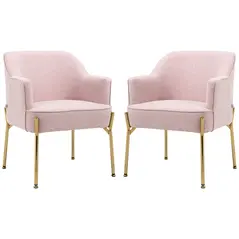 HOMCOM Accent Chair, Living Room Armchair, Vanity Chair with Gold Plating Metal Legs and Soft Padded Seat for Bedroom and Café, Set of 2, Pink - 1