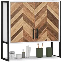HOMCOM Bathroom Cabinet Wall Mounted, Bathroom Wall Cabinet Medicine Cabinet with 2 Doors, Adjustable Shelf, Walnut - 1