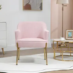 HOMCOM Accent Chair, Living Room Armchair, Vanity Chair with Gold Plating Metal Legs and Soft Padded Seat for Bedroom and Café, Set of 2, Pink - 6