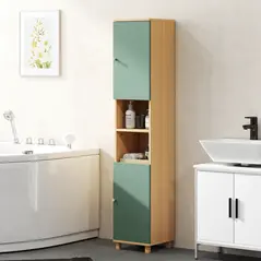 HOMCOM Bathroom Cabinet with Adjustable Shelves and Open Shelves - Green - 8