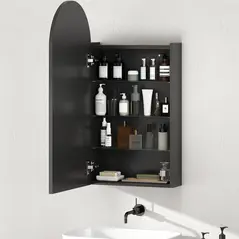HOMCOM Arched Bathroom Mirror Cabinet with Adjustable Glass Shelves - Black - 7