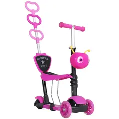 HOMCOM Adjustable Kids Toddler Scooter, with Removable Seat, Back Handle, Pink - 1