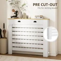 HOMCOM 95.5H x 111Wcm Radiator Cover, with Drawer - White - 4