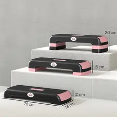 HOMCOM Aerobic Step with 3-Level Adjustable Heights for Home, Office Exercise, Black and Pink - 3