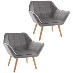 HOMCOM Armchair Accent Chair, Vanity Chair with Wide Arms, Slanted Back, Padding, Metal Frame, Wooden Legs, Home Bedroom Furniture Seating, Set of 2, Grey - 1