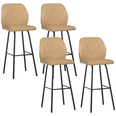 HOMCOM Bar Stools Set of 4, Linen-Touch Upholstered Bar Chairs, Kitchen Stools with Backs and Steel Legs for Dining Room, Light Brown - 1