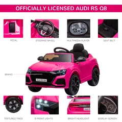 HOMCOM Audi RS Q8 6V Kids Electric Ride On Car Toy w/ Remote USB MP3 Bluetooth Pink - 7