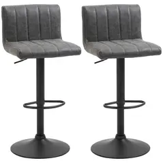 HOMCOM Adjustable Barstools Set of 2, Swivel Counter Bar Chairs, Bar Stools with Footrest, PU Leather, Gas Lift, Grey - 1