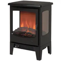 HOMCOM 900W/1800W Freestanding Electric Fireplace Room Heater w/ Adjustable Artificial Flame 3-Sided Tempered Glass Panels Safe Home Warmth Retro Faux Fire - 1