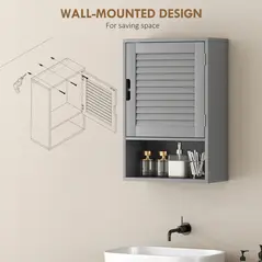 HOMCOM Bathroom Cabinet, Wall Mounted Storage Cabinet with Adjustable Shelves, 40 x 20 x 60 cm, Grey - 6