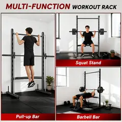HOMCOM Adjustable Squat Rack, with Pull Up Bar, Barbell Bar for Home Gym - 4