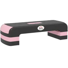 HOMCOM Aerobic Step with 3-Level Adjustable Heights for Home, Office Exercise, Black and Pink - 1