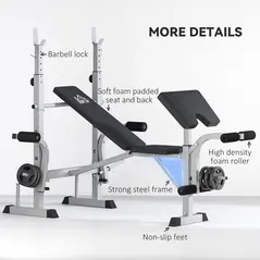 HOMCOM Adjustable Weight Bench with Squat Rack, Heavy Duty Bench Press Rack with Preacher Curl Pad, Leg Developer, Barbell Rack, Butterfly, Home Gym Strength Training Multiuse Workout Bench, Grey - 7