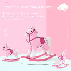 HOMCOM Baby Rocking Horse Plush Ride on Animals Rocker with Sound Handle Grip for Kids 3-6 Years - Pink - 6