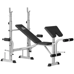 HOMCOM Adjustable Weight Bench with Squat Rack, Heavy Duty Bench Press Rack with Preacher Curl Pad, Leg Developer, Barbell Rack, Butterfly, Home Gym Strength Training Multiuse Workout Bench, Grey - 1