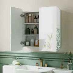 HOMCOM Arched Bathroom Mirror Cabinet with Adjustable Shelves - White - 2