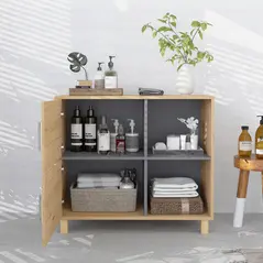 HOMCOM Bathroom Cabinet, Freestanding Bathroom Cabinet with Open Compartments and Double Doors - 6